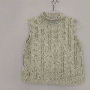 Jeanne Pierre  Green Cable Knit Sleeveless Sweater  100% Cotton